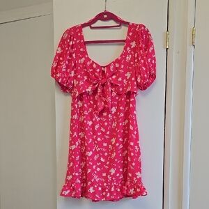 Floral Pink Dress with Bow Detail